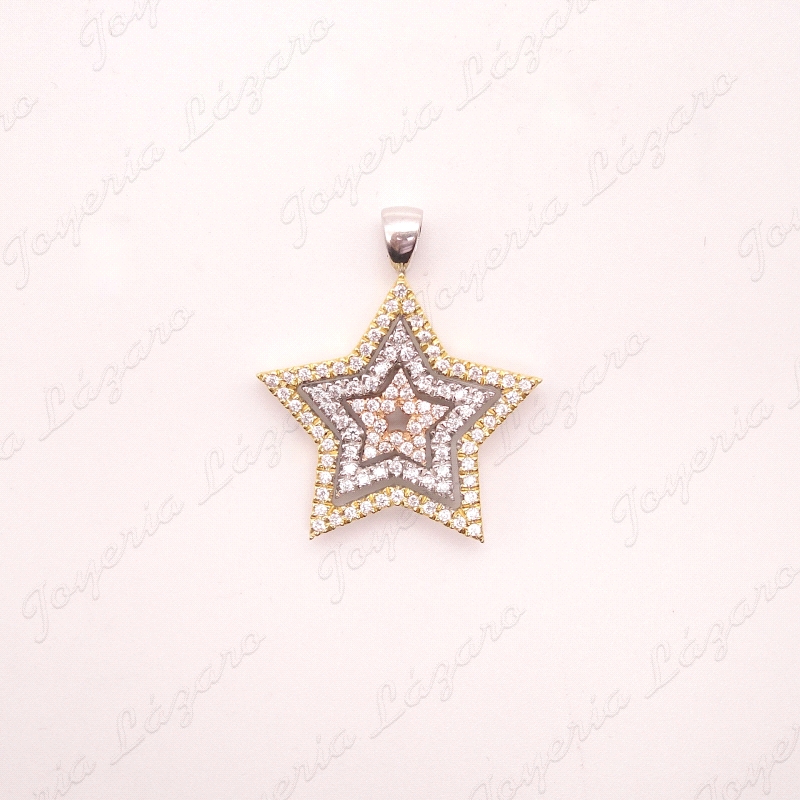 COLGANTE ORO 18KT OCASION ESTRELLA TRICOLOR MICRO CIRCONITAS                                        