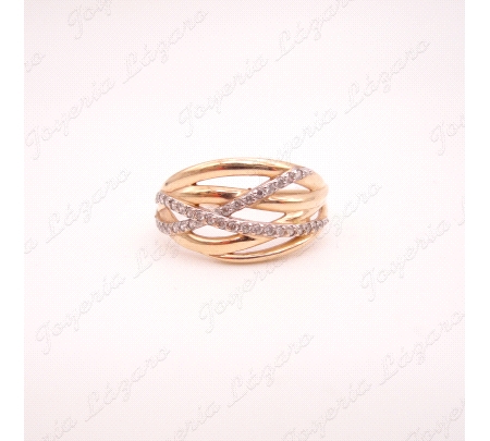 SORTIJA ORO 14KTS USADO  BANDAS CALADAS+2 CON CIRCONITAS Nº14                                       