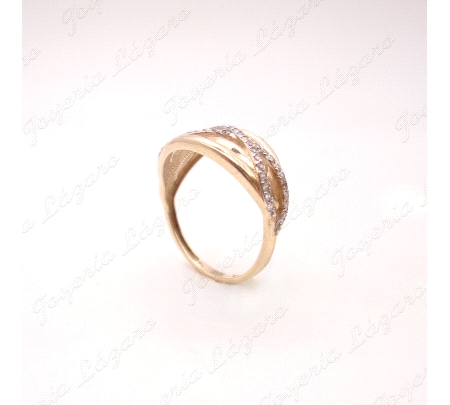 SORTIJA ORO 14KTS USADO  BANDAS CALADAS+2 CON CIRCONITAS Nº14