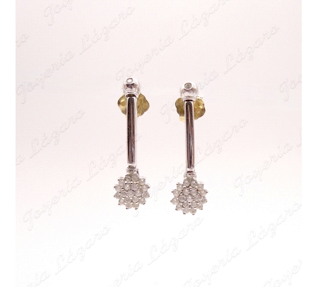 PEND. LARGOS ORO 18KT BLANCO OCASION TUBO CUADRADO  ROSETON CIRCO G AR                              