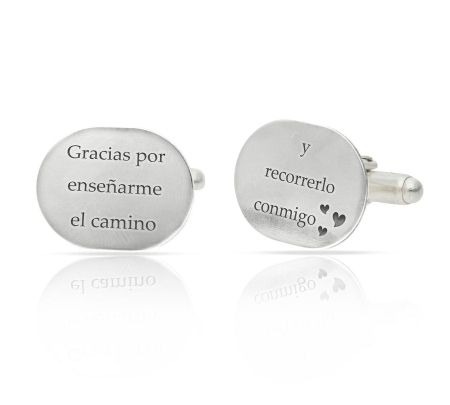 GEMELOS PLATA OVALADOS FRASE PERONALIZADA