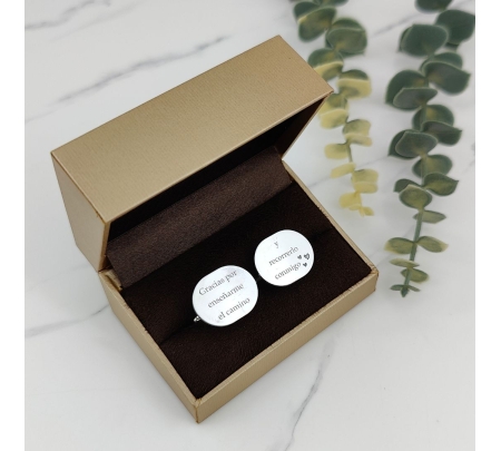 GEMELOS PLATA OVALADOS FRASE PERONALIZADA