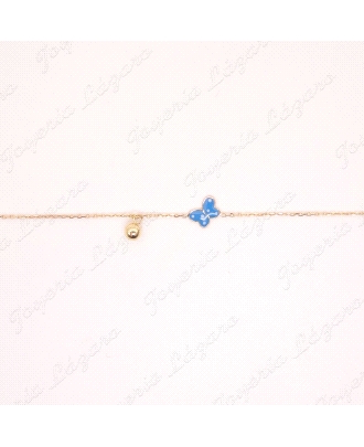 PULSERA ORO 18 KTS BEBE 2 POSTURAS, MARIPOSA ESMALTE AZUL+BOLITA                                    