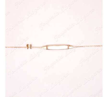 ESCLAVA BEBE ORO 18 KTS PLACA RECT. +MARIPOSA BRILLO DOBLADA                                        