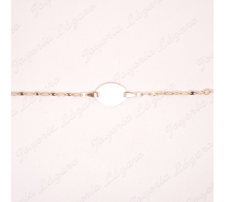 ESCLAVA BEBE ORO 18 KTS 2 POSTURAS PLACA OVAL ESLB.BARCO FANTASIA HUEC                              