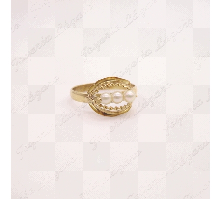 SORTIJA ORO 18KT OCASION 3 perlitas  pasadas