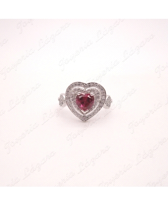 SORTIJA PLATA TRIPLE CORAZOC CIRCONITAS + CORAZON ROJO                                              