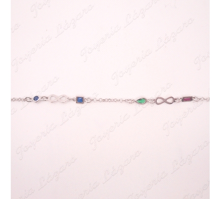 PULSERA PLATA INIFINITO PIEDRAS COLOR                                                               