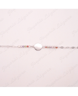 PULSERA PLATA  PIEDRAS COLORES CHAPA LISA 8MM                                                       