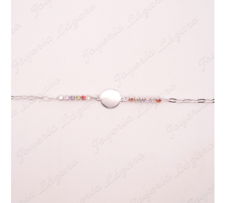 PULSERA PLATA  PIEDRAS COLORES CHAPA LISA 8MM                                                       