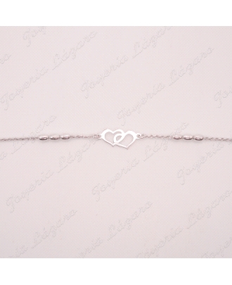 PULSERA PLATA           CORDON PEPITAS CORAZONES ENTRELAZADOS                                       