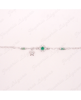 PULSERA PLATA  ESTRELLA ROSETON CIRCO PIEDRAS VERDES                                                