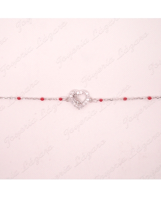 PULSERA PLATA CORAZON + INFINITO,CIRCONITAS BOLAS ROJAS                                             