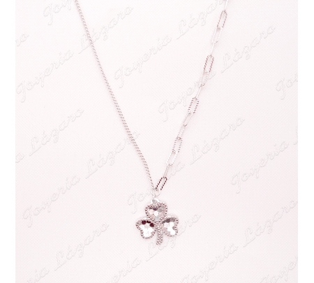 GARGANTILLA PLATA TREBOL TALLADO CADENA COMBINADA                                                   