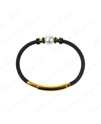 PULSERA ORQUIDEA ACERO CHAPADO ORO PERLA BOLA12MM CORCON NAUTICO                                    