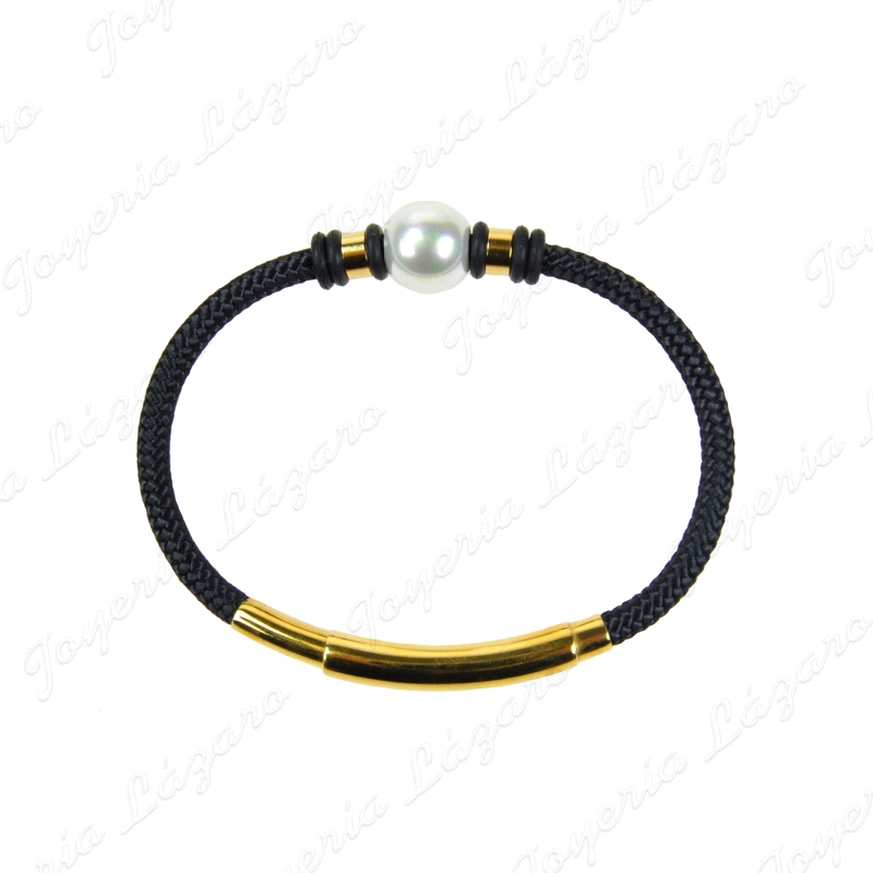 PULSERA ORQUIDEA ACERO CHAPADO ORO PERLA BOLA12MM CORCON NAUTICO                                    