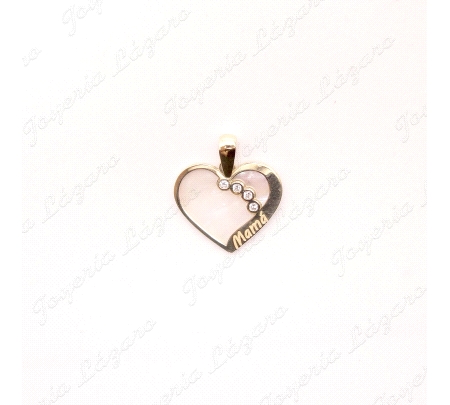 COLGANTE ORO 18 KTS CORAZON MAMA NACAR 4 CIRCONITAS