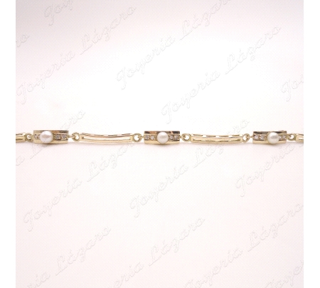 PULSERA ORO 18KT OCASION NIÑA, 3 PERLAS BOLITAS                                                     