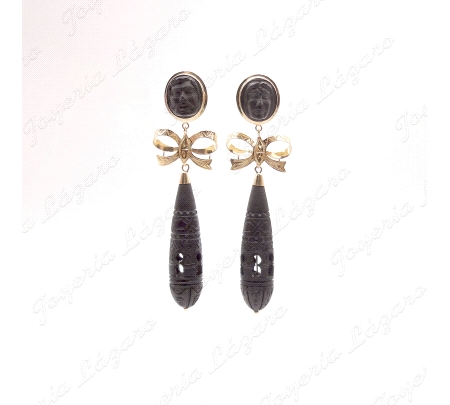 PEND. ORO 18 KTS EBANO/PALOSANTO 80MM, CARAS+LAZO+CHUPON MACIZO