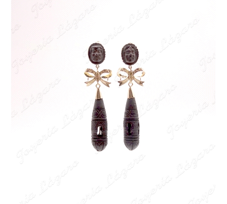 PEND. ORO 18 KTS EBANO/PALOSANTO 61MM CARAS, LAZO+CHUPONES 10X36 VENTA