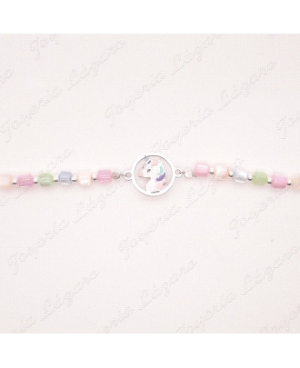 PULSERA PLATA  UNICORNIO ESMALTE PIEDRAS COLOR                                                      