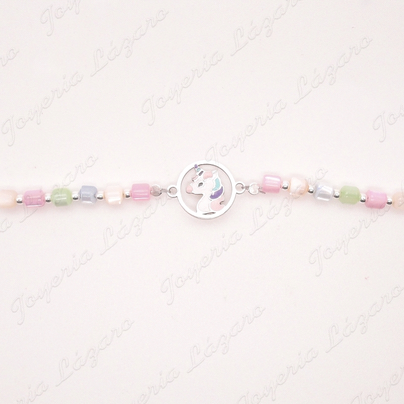 PULSERA PLATA  UNICORNIO ESMALTE PIEDRAS COLOR                                                      