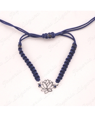 PULSERA PLATA FLOR LOTO MACRAMÉ AZUL                                                                