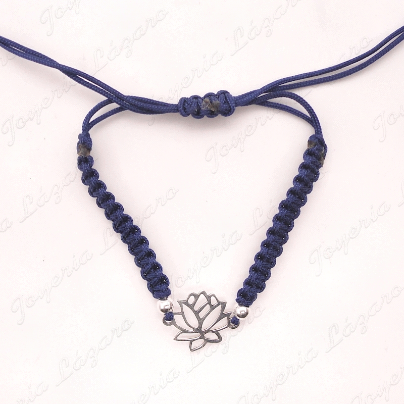 PULSERA PLATA FLOR LOTO MACRAMÉ AZUL                                                                