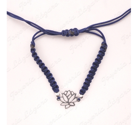 PULSERA PLATA FLOR LOTO MACRAMÉ AZUL