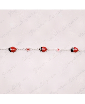 PULSERA PLATA FLORES CON 3 MARIQUITAS ESMALTE                                                       