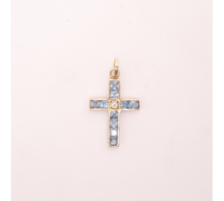 CRUZ ORO 18KT OCASION aguamarinas den carril 14X21MM