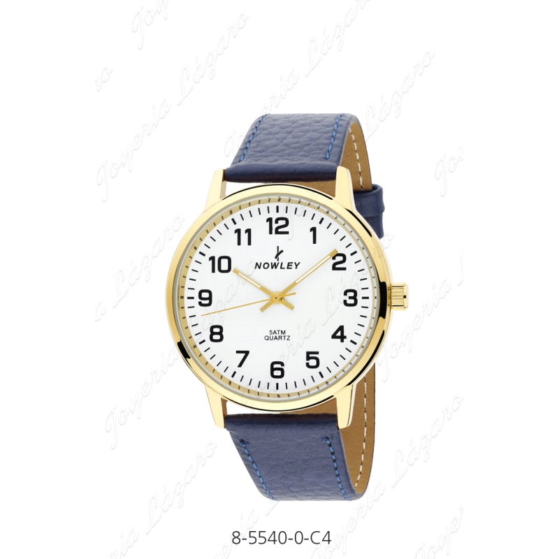 NOWLEY RELOJ VINTAGE ESF. BLANCA, DORADO CORREA AZUL PIEL                                           