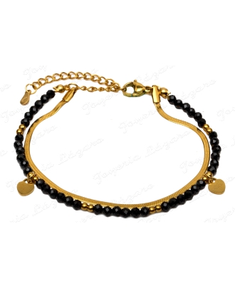 PULSERA ACERO DORADO DOBLE CAPRICE PIEDRA NATURAL                                                   