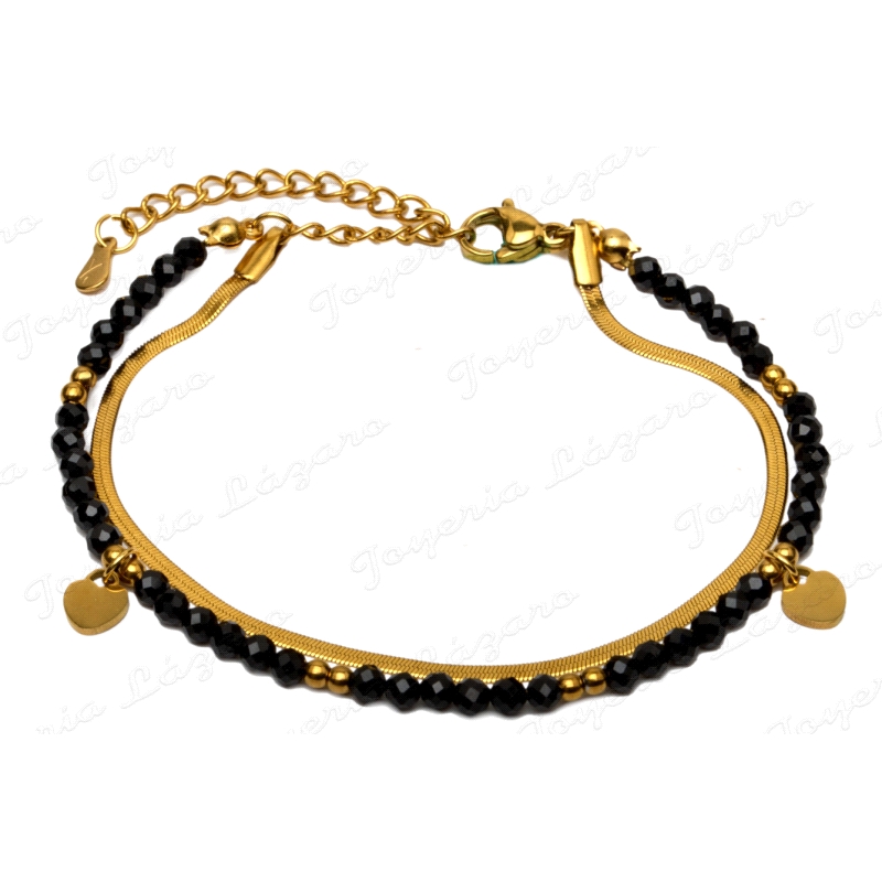 PULSERA ACERO DORADO DOBLE CAPRICE PIEDRA NATURAL                                                   