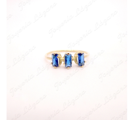 SORTIJA ORO 18 KTS TRESILLO CIRCO AZUL BAGUETTE GARRAS