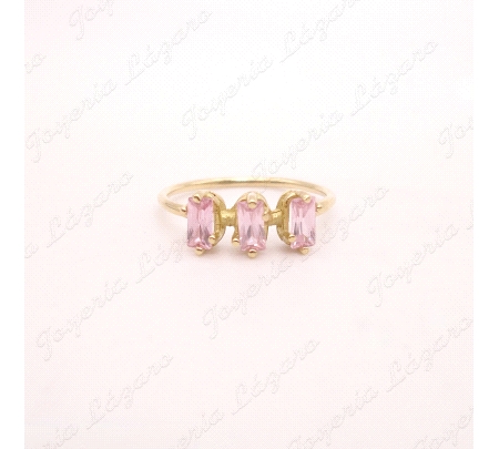 SORTIJA ORO 18 KTS  TRESILLO CIRCO BAGUETTE ROSA
