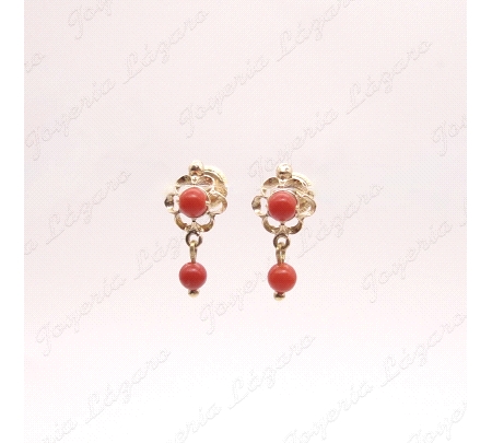 PEND. CORAL/SIMIL ORO 18 KTS ARQUILLO 1ª POSTURA BOLITA ROJA TORNILLO