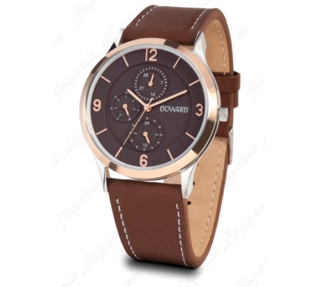DUWARD RELOJ CABALLERO ELEGANCE BISEL ROSA, ESF MARRON CORREA PIEL MAR