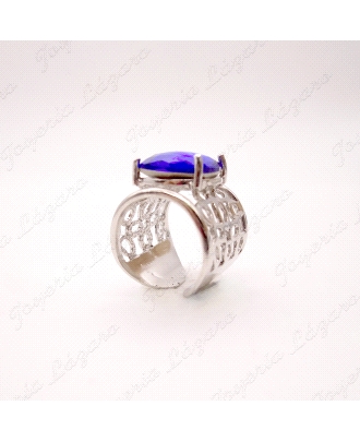 SORTIJA PLATA CHAPADA PLATINO  CIRCO OVAL AZUL                                                      