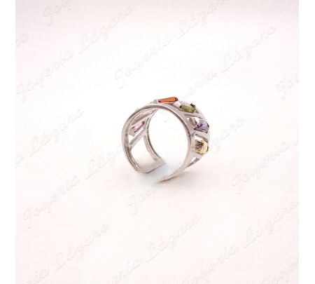 SORTIJA PLATA CHAPADA PLATINO ABIERTO P. BAGUETTE COLORES