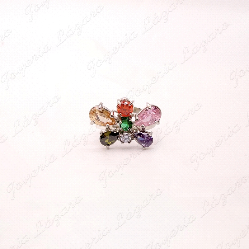 SORTIJA PLATA CHAPADA PLATINO MARIPOSA P. SWAROVSKI COLOR AJUSTABLE                                 