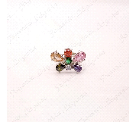SORTIJA PLATA CHAPADA PLATINO MARIPOSA P. SWAROVSKI COLOR AJUSTABLE