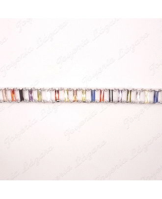 PULSERA PLATA CHAPADA PLATINO CIRCOS BAGUETTE COLORES EN ESCALERA                                   