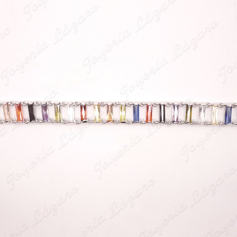 PULSERA PLATA CHAPADA PLATINO CIRCOS BAGUETTE COLORES EN ESCALERA                                   