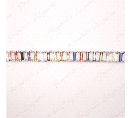 PULSERA PLATA CHAPADA PLATINO CIRCOS BAGUETTE COLORES EN ESCALERA                                   