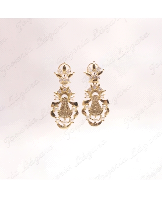 PEND. LARGOS PLATA CHAPADA ORO VIRGEN ROCIO PERLITAS CALADA 45MM C.OME                              