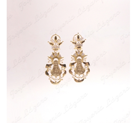 PEND. LARGOS PLATA CHAPADA ORO VIRGEN ROCIO PERLITAS CALADA 45MM C.OME