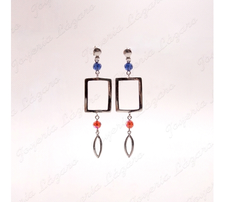 PEND. LARGOS PLATA  CHAPADA PLATINO CUADRADO+BOLITAS CIRCO AZUL Y NARA