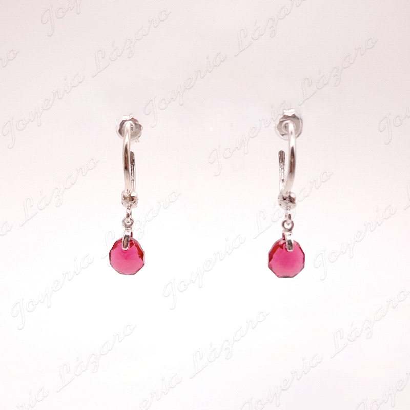 PEND. LARGOS PLATA CHAPADA PLATINO SWAROVSKI ROJA COLGANDO C. PRESION                               