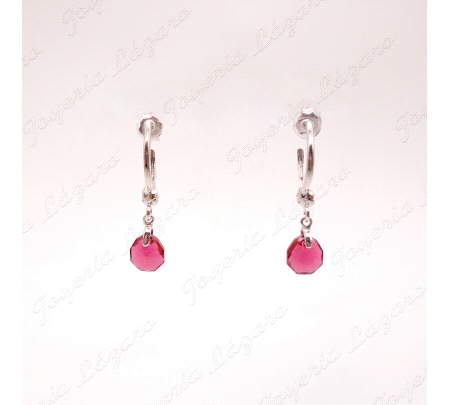 PEND. LARGOS PLATA CHAPADA PLATINO SWAROVSKI ROJA COLGANDO C. PRESION